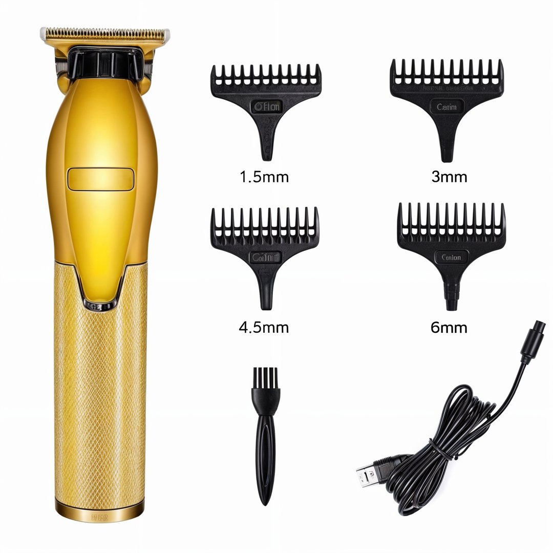 Tondeuse rechargeable sans fil pour un toilettage homme complet. Coupe précise des cheveux et de la barbe, usage professionnel.