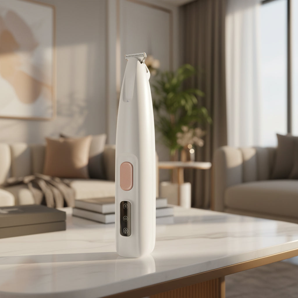 Tondeuse silencieuse pour chien et chat, lames céramique, toilettage doux zones sensibles, rechargeable LED.