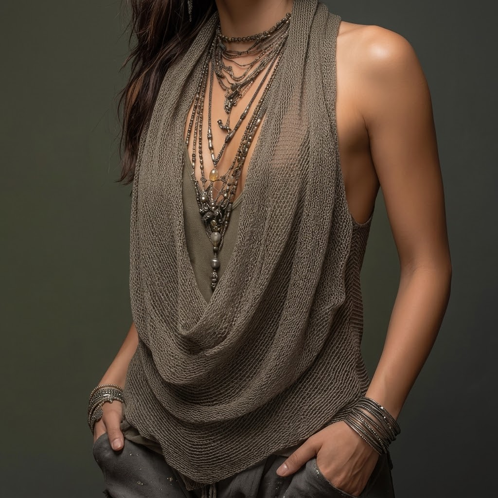 Top dos nu drapé col bénitier pour femme, sans manches, haut élégant et très confortable.