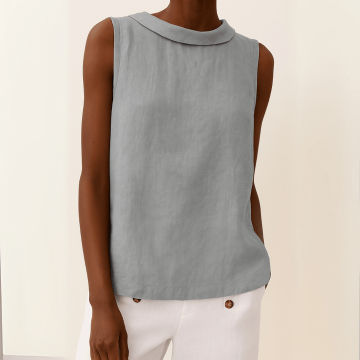 Top femme sans manches décontracté bleu marine, col rond, parfait pour l'été et le printemps, style confortable et polyvalent.