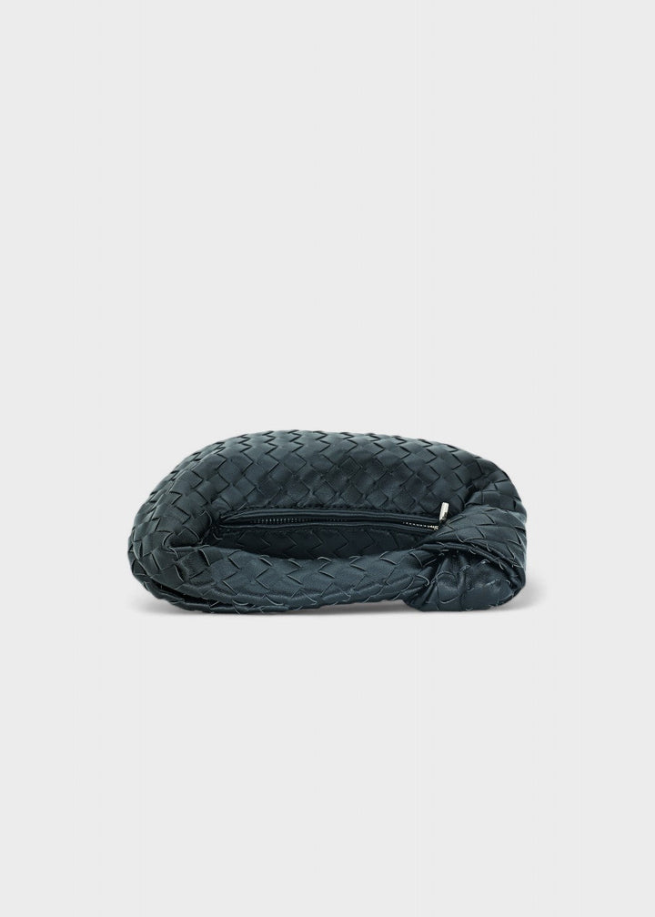 Sac à main tressé en similicuir noir pour femme, design compact et élégant, parfait pour le quotidien.