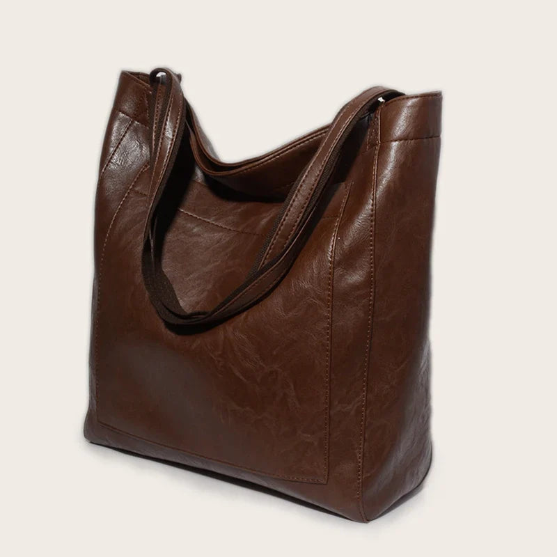 Sac cabas en cuir PU noir, chic et spacieux, parfait pour le travail ou les sorties quotidiennes.