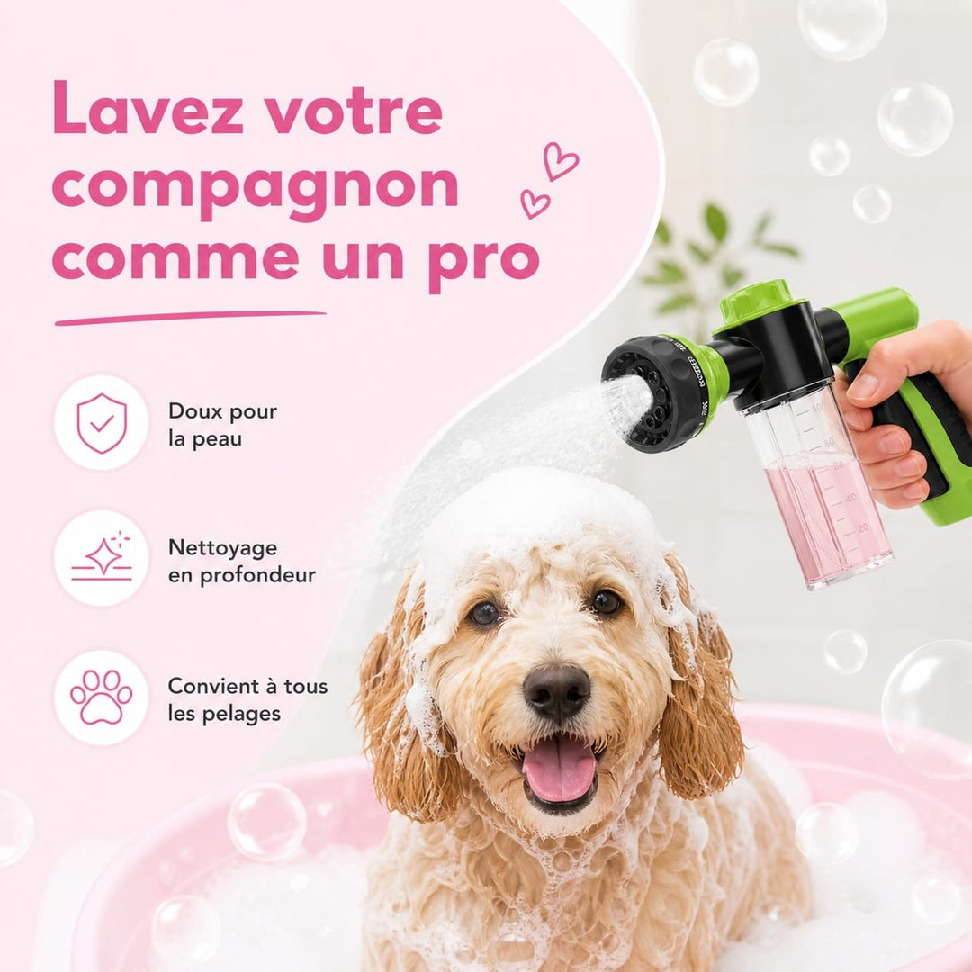 Douchette 8 jets pour chien, parfaite pour le toilettage, le rinçage et le soin des animaux de compagnie.