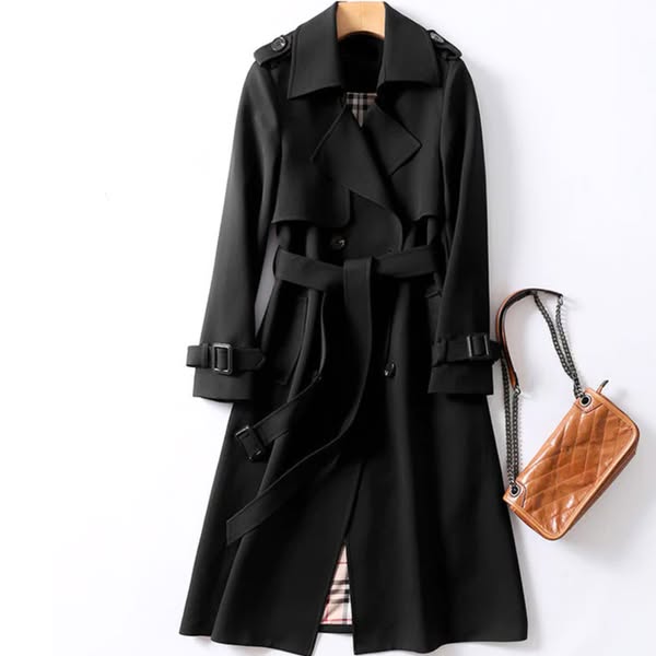 Manteau trench femme imperméable long avec ceinture, parfait pour printemps/automne. Protection coupe-vent chic.