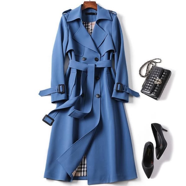 Trench-coat femme imperméable et long, design élégant avec ceinture. Manteau chic pour mi-saison, coupe-vent.