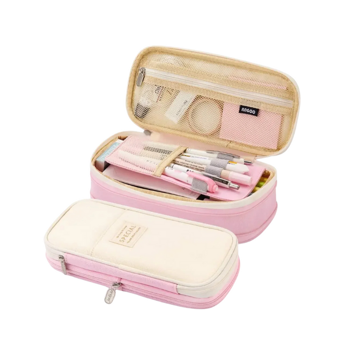 Grande trousse de rangement pour fournitures de bureau, crayons et stylos, fermeture éclair double. Parfaite pour voyage.