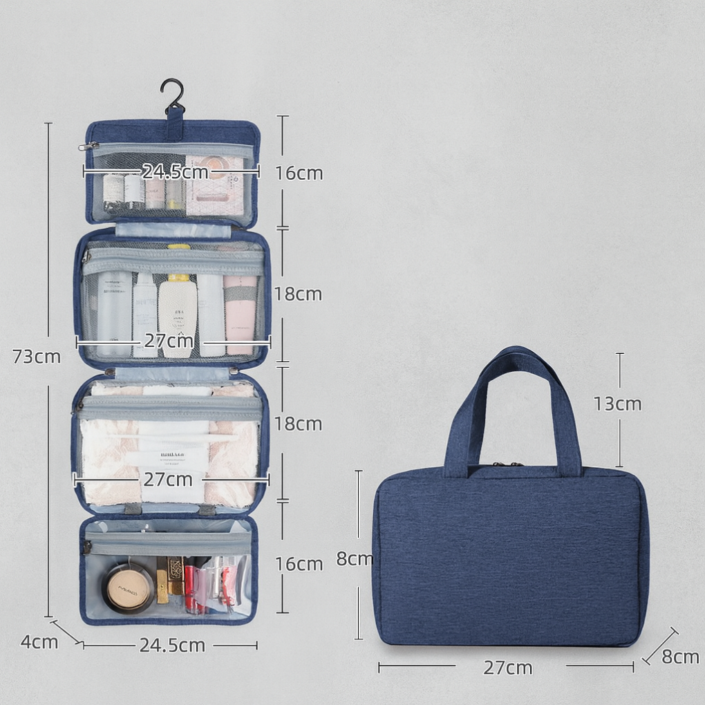 Trousse de toilette de voyage portable et compacte à suspendre, avec matériau déperlant pour protéger vos essentiels.