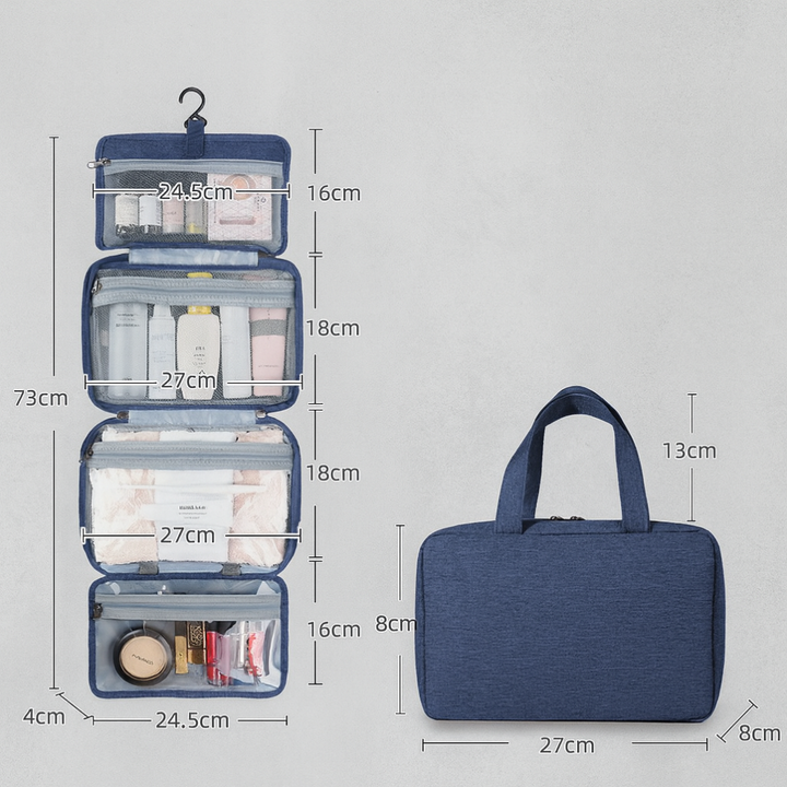 Trousse de toilette de voyage portable et compacte à suspendre, avec matériau déperlant pour protéger vos essentiels.