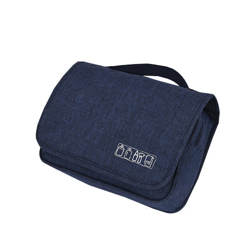 Trousse de toilette à suspendre pour hommes et femmes, bleue. Organisation voyage étanche des accessoires de beauté.
