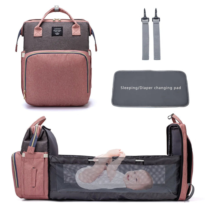 Sac à dos pour poussette, sac à langer pliant avec espace lit bébé confortable pour le repos de bébé.