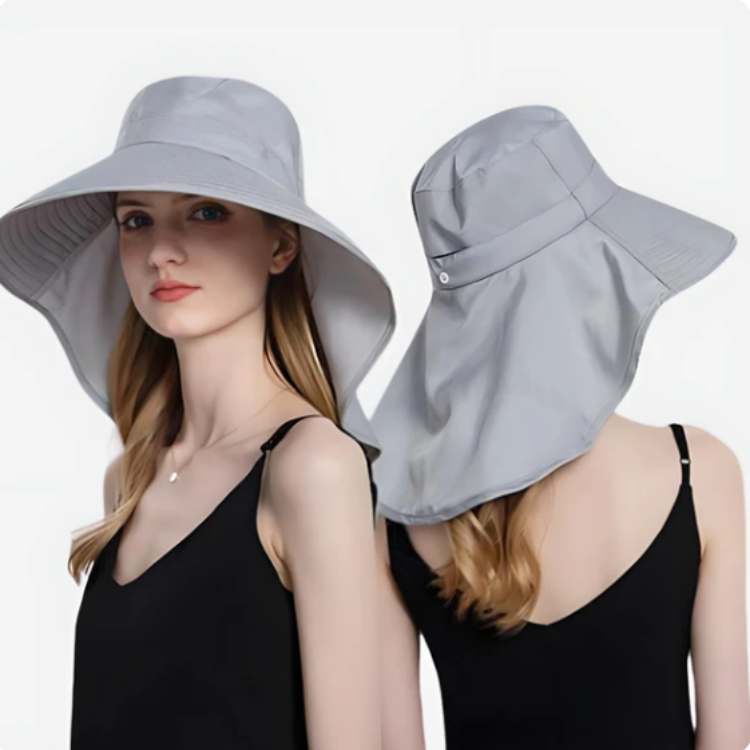 Chapeau de plage femme à large bord. Protection UV ajustable respirant pour un été ensoleillé.