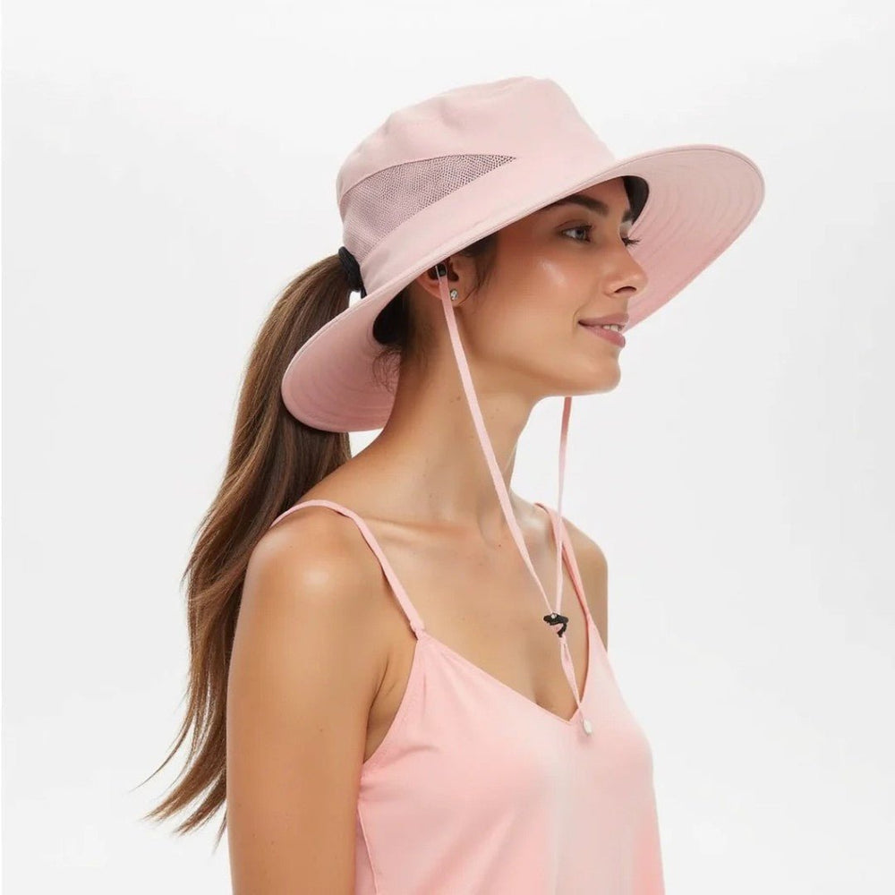 Chapeau anti-UV femme, large bord, léger, respirant, parfait pour le jardinage.