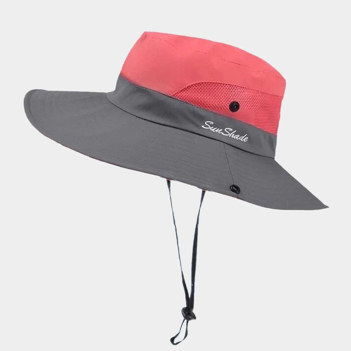 Chapeau anti-UV respirant femme, large bord, léger, pour randonnée et plage.
