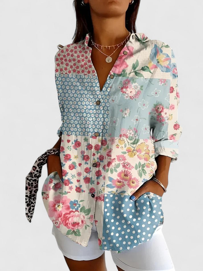 Blouse fleurie élégante pour femme, style chic et confortable. Parfaite pour le printemps/été.