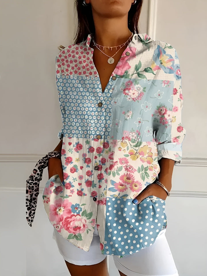 Blouse femme élégante à manches longues, coupe fluide, chic, parfaite pour le bureau ou look décontracté.
