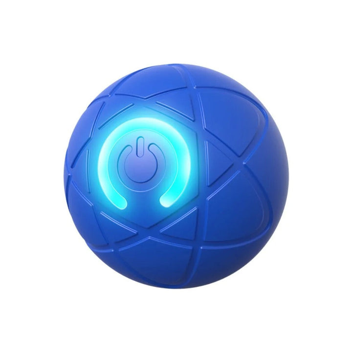Balle de jeu intelligente WaggleBall pour animaux, avec lumières LED colorées et capteurs.