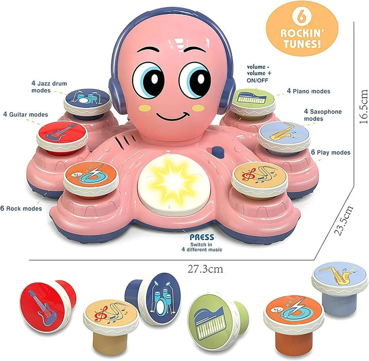 Poulpe musical GroovyPus interactif pour jeu éducatif, favorisant l'éveil et le développement des tout-petits.
