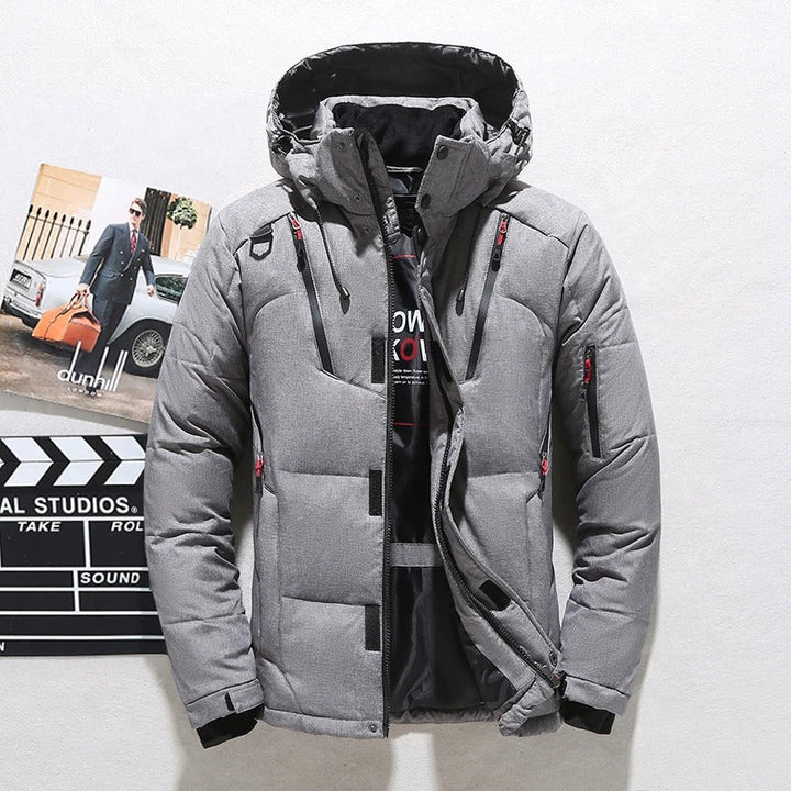 Manteau chaud homme à capuche, blouson épais avec poches zippées, idéal pour l'outdoor et l'hiver rigoureux.