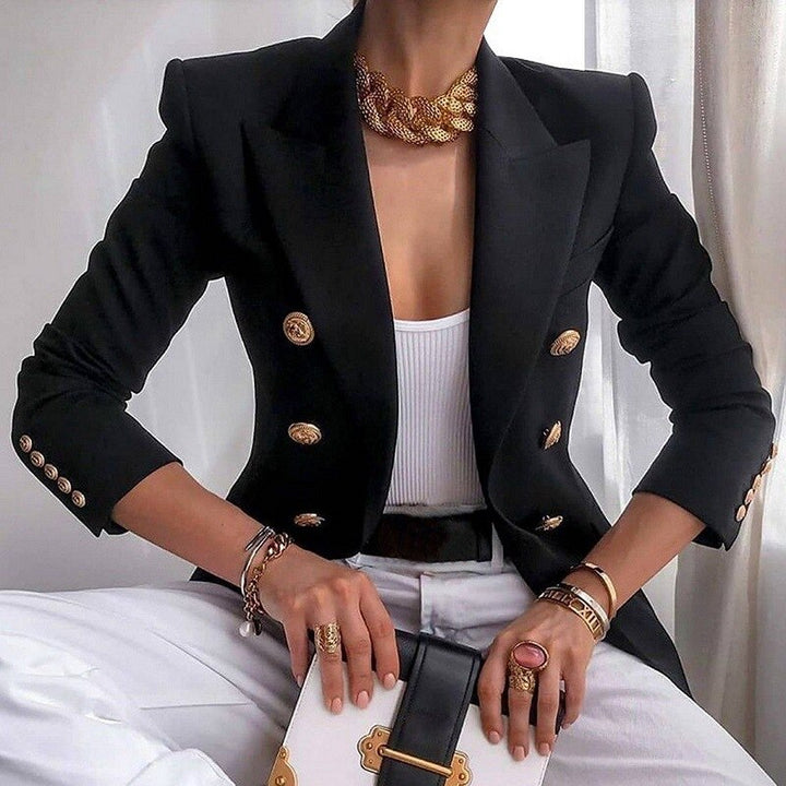 Veste blazer femme professionnelle, style sophistiqué, parfaite pour le bureau. Manches longues.