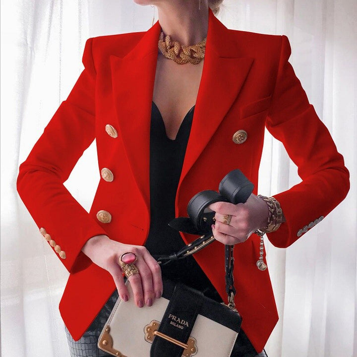 Veste femme élégante à manches longues, coupe ajustée pour un style raffiné et tendance.