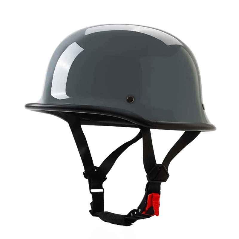 Casque de moto demi-face Outlaw, noir, style rétro, avec certifications ECE et DOT pour la sécurité.