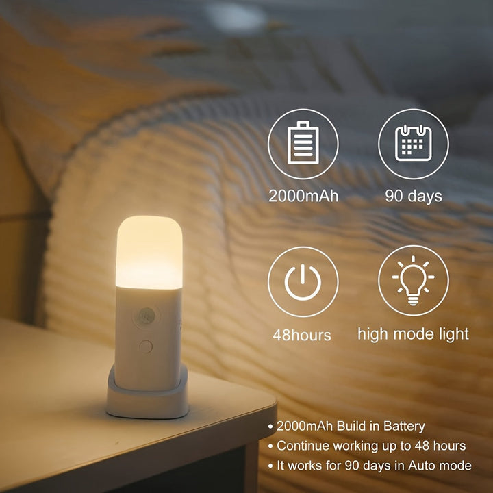 Lumière de nuit LED pour confort optimal. Capteur de mouvement, USB rechargeable, pour se lever en sécurité.