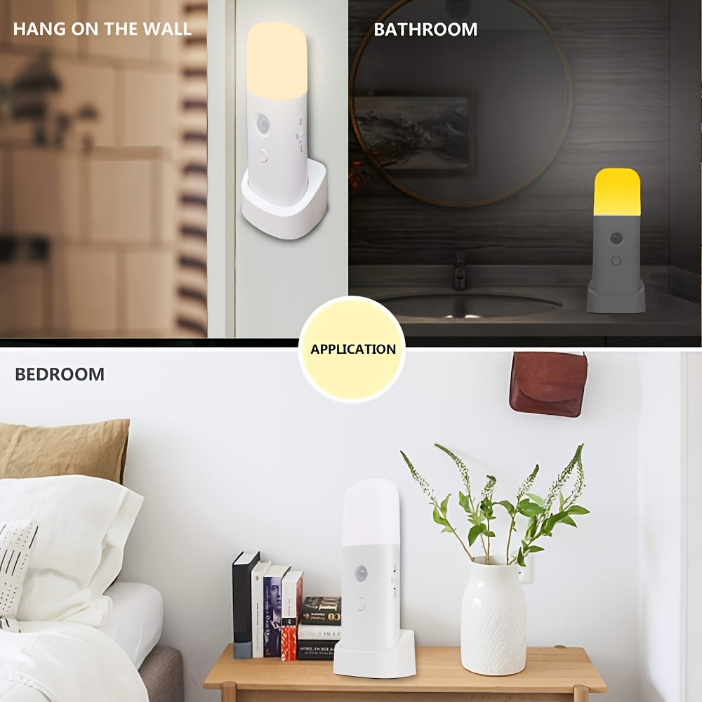 Veilleuse LED USB à luminosité réglable, s'active au mouvement. Éclairage confortable pour votre maison la nuit.