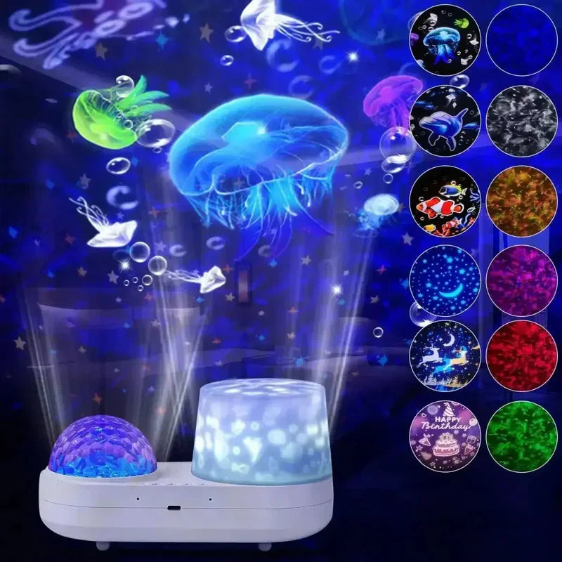 Veilleuse projecteur ciel étoilé DreamLuxe pour bébé, créant une ambiance douce et apaisante pour un sommeil serein.
