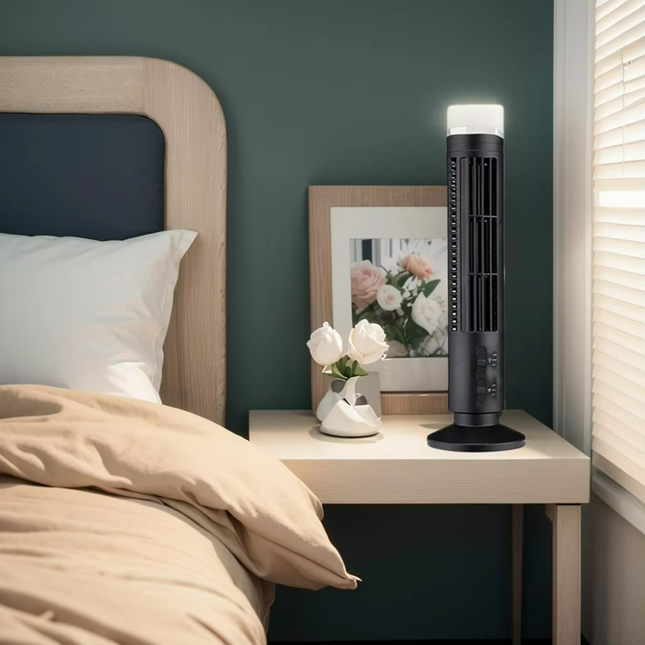Ventilateur colonne silencieux, compact, avec alimentation USB, garantissant un confort optimal à domicile.