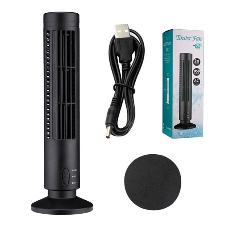 Ventilateur colonne USB noir, design sans pales élégant, portable et silencieux pour bureau ou chambre.