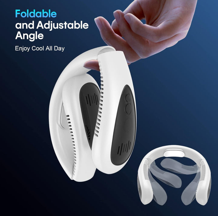 Ventilateur de cou compact et pliable, idéal pour la randonnée, le bureau ou les activités estivales.