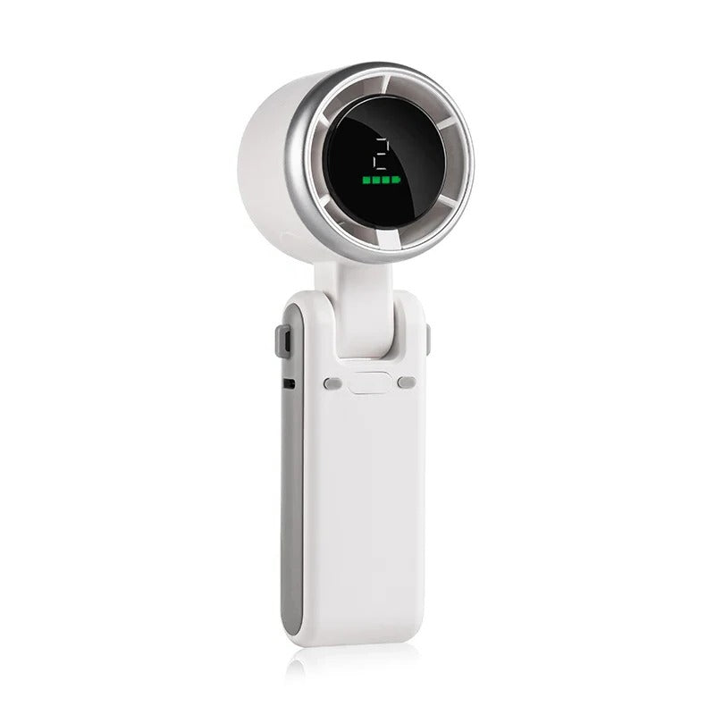 Ventilateur mini pliable et portable turbo avec écran numérique, idéal pour l'été et le rafraîchissement.