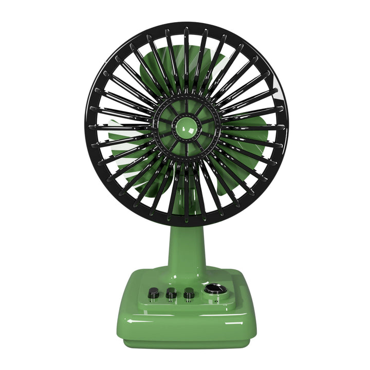 Ventilateur de table portable rétro, idéal pour rafraîchir bureau ou maison. Design compact élégant.