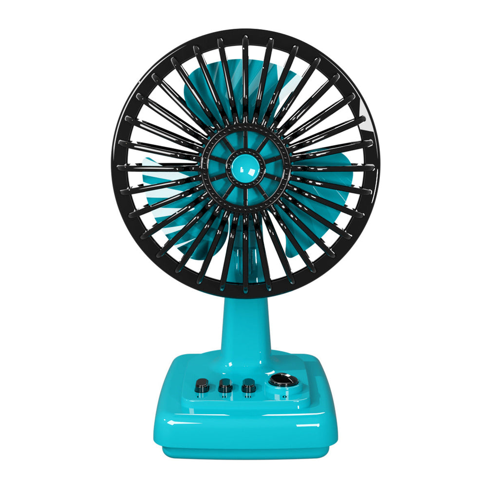 Ventilateur de bureau portable style rétro, parfait pour un rafraîchissement compact et élégant en été.