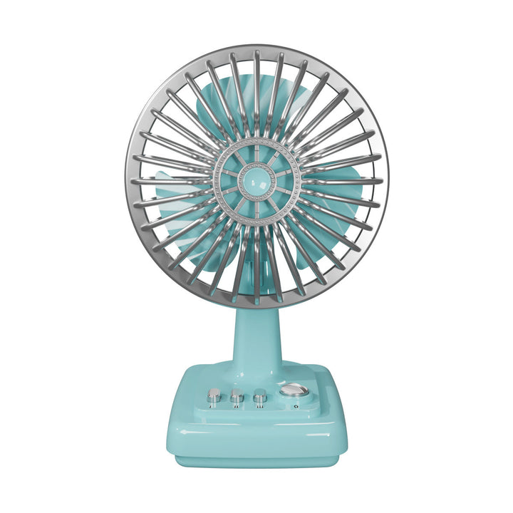 Ventilateur de table rétro et portable, assurant un rafraîchissement compact et élégant pour le bureau ou la maison.
