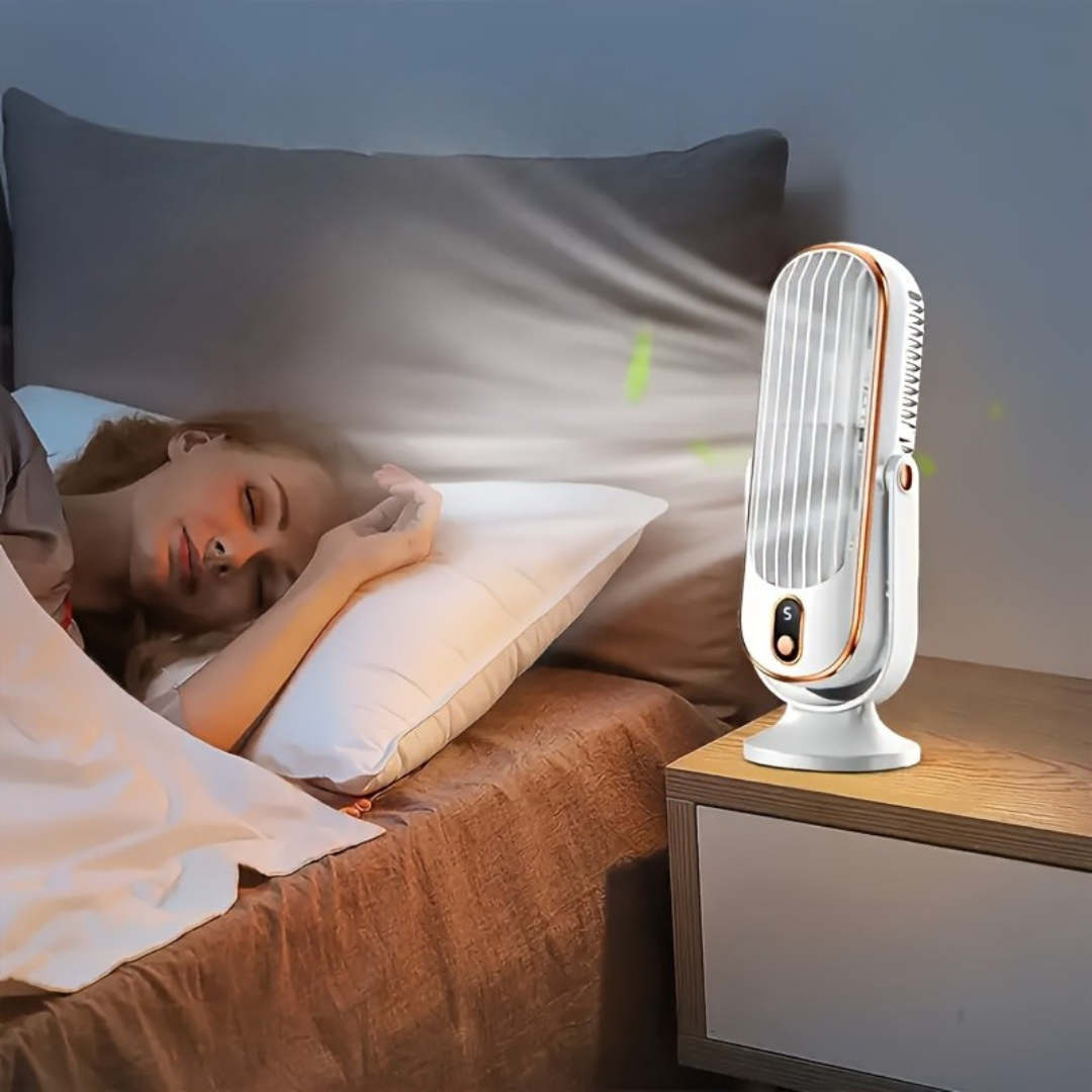 Ventilateur portable rechargeable USB pour bureau, compact et silencieux, parfait pour rester au frais en été.