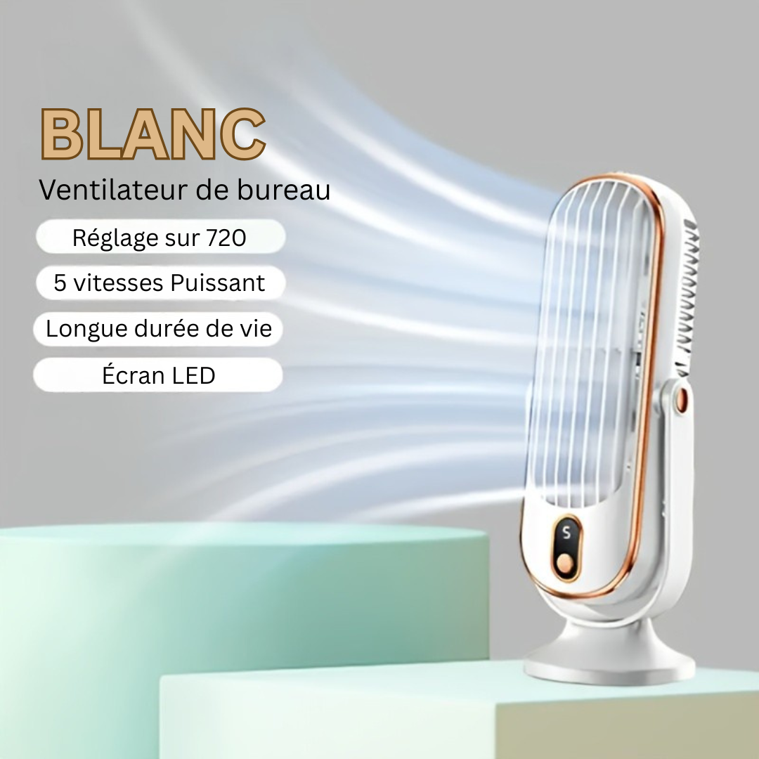 Mini rafraîchisseur d'air portable USB avec batterie rechargeable, double moteur silencieux et rotation 720°.