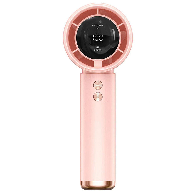 Ventilateur portable haute performance bleu pour femme, design moderne, numérique, rafraîchissement efficace.