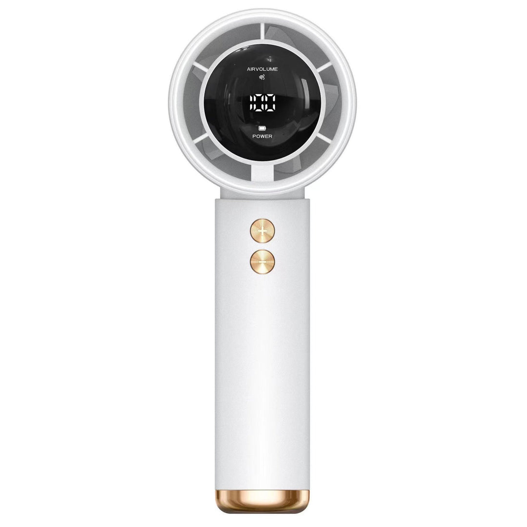 Ventilateur portable numérique haute performance pour femme, design discret, rafraîchissement puissant pour l'été.
