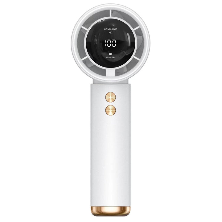 Ventilateur portable numérique haute performance pour femme, design discret, rafraîchissement puissant pour l'été.