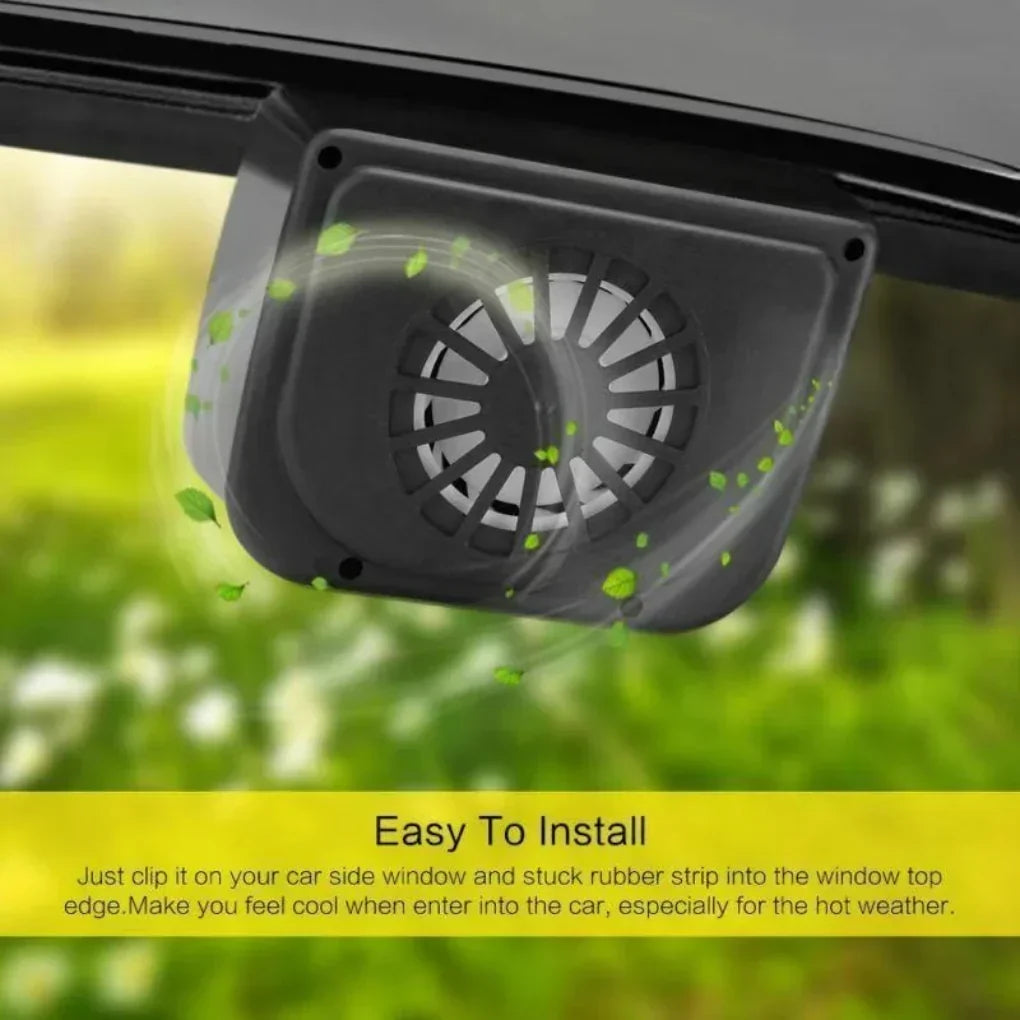 Ventilateur solaire compact pour voiture, assure fraîcheur et aération dans l'habitacle en été. Accessoire auto.