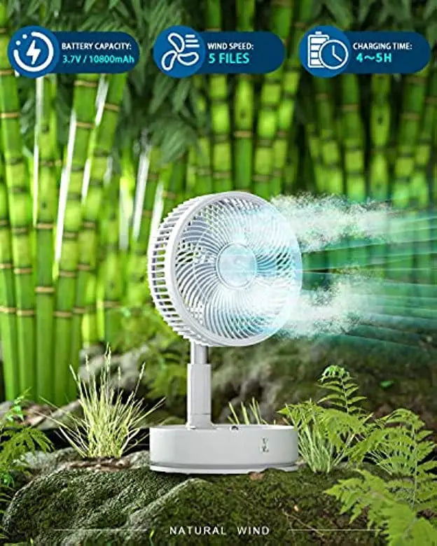 Ventilateur silencieux USB portable 6", télescopique et sans fil, design compact pour air frais.
