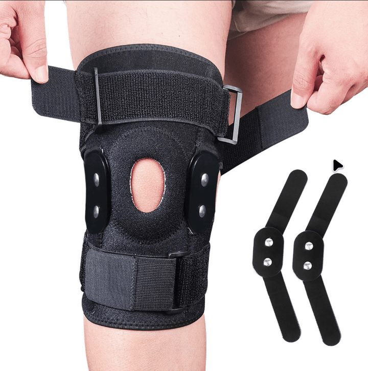 Genouillère réglable unisexe noire pour soutien optimal du genou et confort durant le sport ou la réhabilitation.