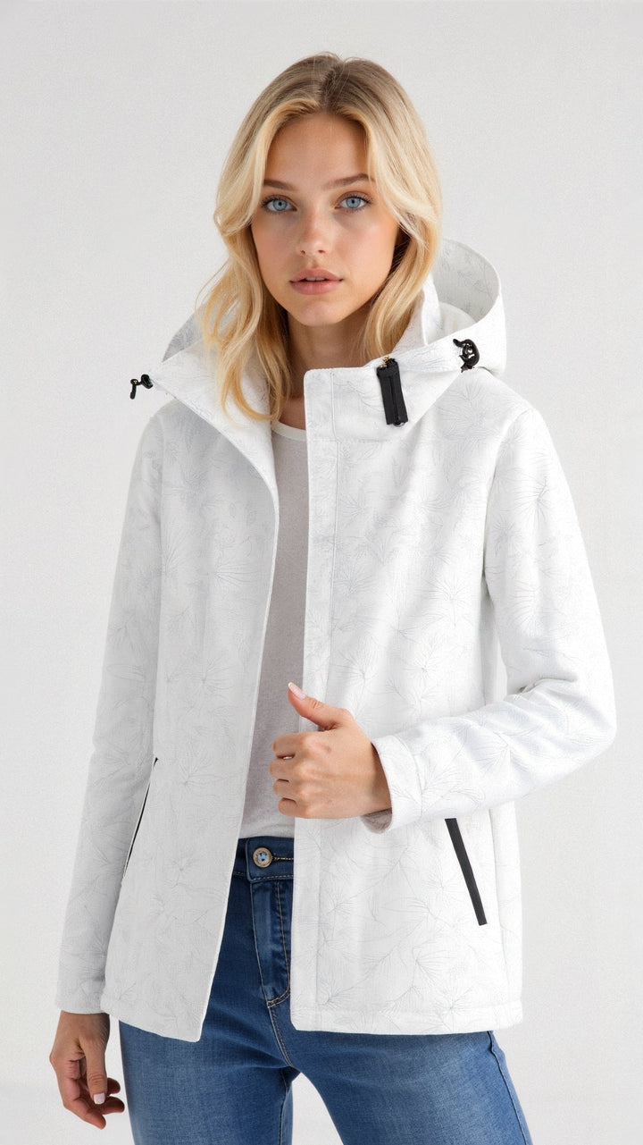 Veste femme zippée colorée à motif floral, parfaite pour un look printanier ou automnal.