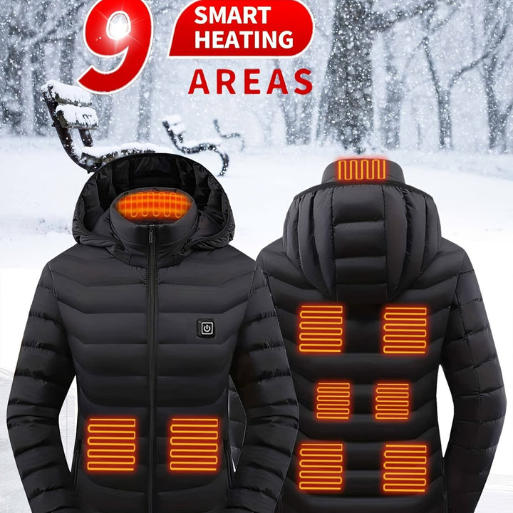 Veste chauffante femme USB, tissu doux et confortable, chaleur réglable pour les activités hivernales et de plein air.