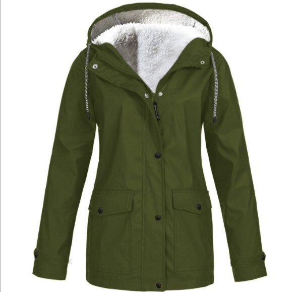 Vêtement extérieur femme chic : veste imperméable et coupe-vent, idéale mi-saison pour la pluie.