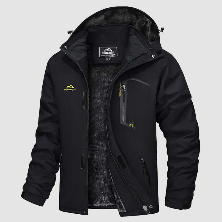 Veste chaude et imperméable pour homme, conçue pour ski, snowboard et activités d'hiver en montagne.