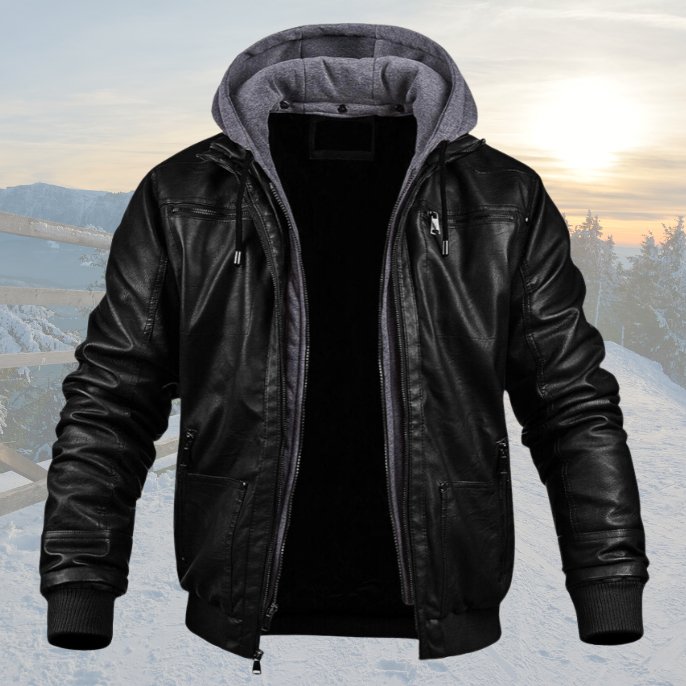 Blouson homme en cuir véritable, coupe slim moderne. Veste élégante et chic, idéale pour la mode automne-hiver.