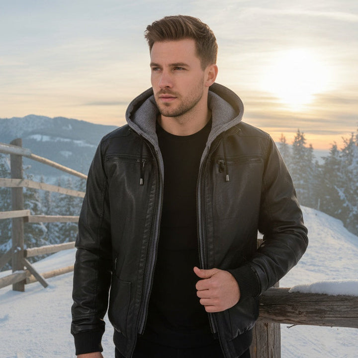 Veste en cuir homme ajustée, style blouson tendance. Élégance et confort pour un look chic mode automne-hiver.