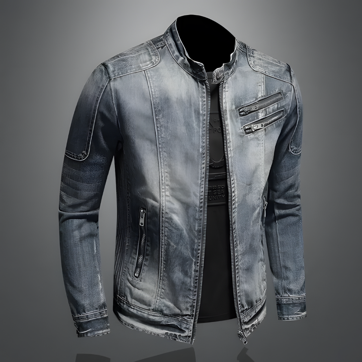 Veste biker rétro unisexe coupe classique. Style streetwear intemporel, parfaite pour automne/printemps. Tendance mode.
